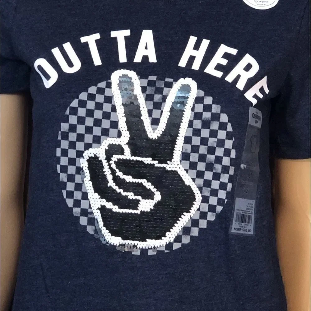 Oshkosh Kid’s “Outta Here” Flip Sequins Tee Sz 12